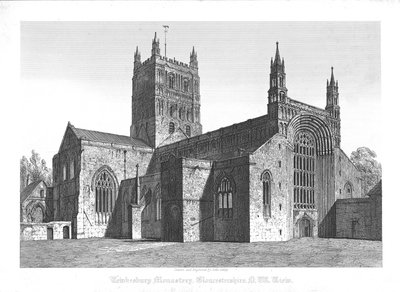 Tewkesbury Monastery, Gloucestershire, N. W. View, tidlig på 1800-tallet. av John Coney