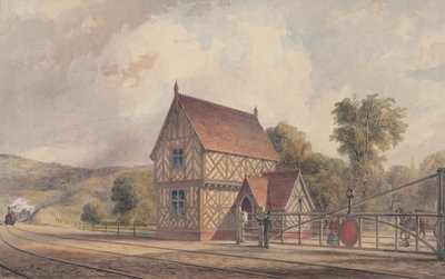 Rural jernbanestasjon og jernbaneovergang i Tudor-stil, 1844-77. av John Connell Ogle