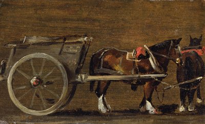A Farm Cart with two Horses in Harness: A Study for the Cart in 