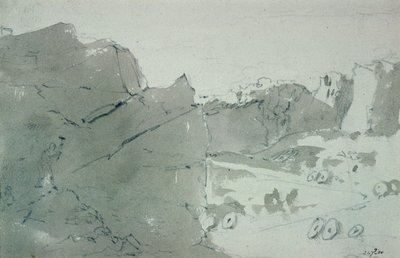 A Quarry for Mill-stones in Derbyshire, 1801 (blyant og sepia vask på papir) av John Constable