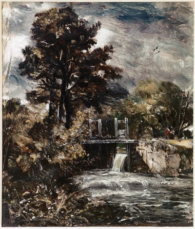 En sluse, kanskje på Stour (olje på lerret av John Constable