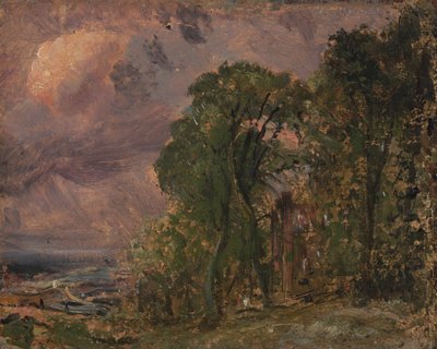 En utsikt over Hampstead med stormfullt vær av John Constable