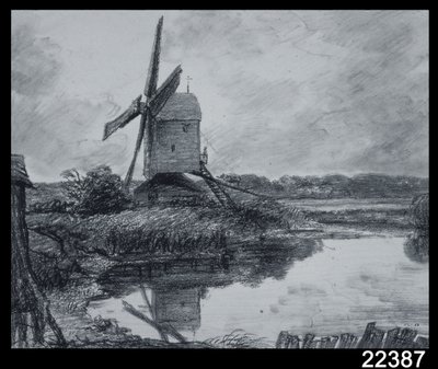 En mølle ved bredden av elven Stour (kull på papir) av John Constable