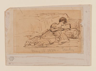 Kunstnerens datter, Emily, liggende på en sofa og leser, 18. mai 1834 av John Constable