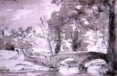 Bro med trær og bygninger, ved Haddon av John Constable