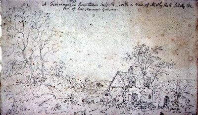 Hytte på Brantham, med utsikt over Mistley Hall (tegning) av John Constable