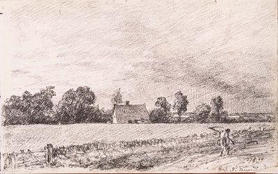 Hytter og vei, Østre Bergholt, blyant av John Constable