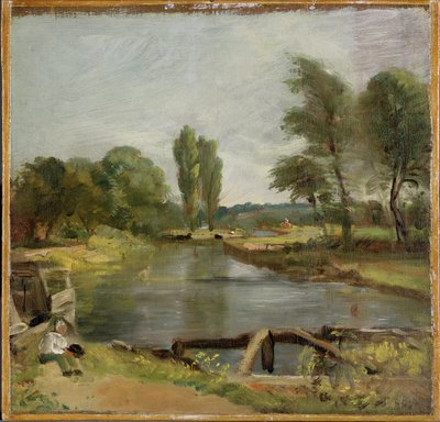 Flatford Lock, 1810-11 (olje på papir på lerret) av John Constable