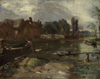 Flatford Mill fra slusen, ca. 1810 av John Constable