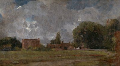 Golding konstabels hus, Østre Bergholt: Kunstnerens fødested, Landskap med landsby og trær, av John Constable