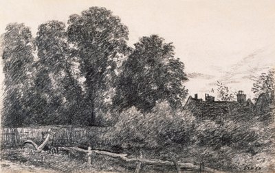 Landskap med almetrær og et hus (grafitt på papir) av John Constable