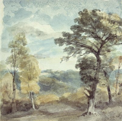 Landskap med trær og et fjernt herskapshus (akvarell) av John Constable