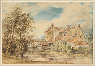 Gamle hus på Harnam Bridge, Salisbury, med St. Nikolas