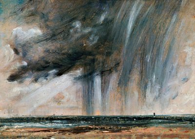 Regnstorm over havet, havbildestudie med regnskyer, ca 1824-1828, av John Constable (1776-1837), olje på papir lagt på lerret, 22,2x31 cm av John Constable
