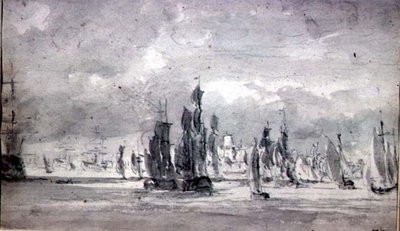 Frakt under en overskyet himmel i Themsen (grafitt på papir) av John Constable