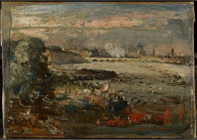 Skisse til «Åpningen av Waterloo Bridge sett fra Whitehall Stairs, 18. juni 1817» av John Constable
