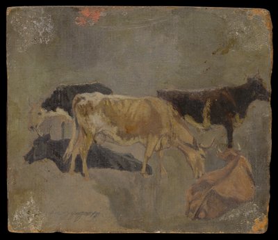 Studie av fem hornet storfe (verso) (olje på kvernbrett) av John Constable