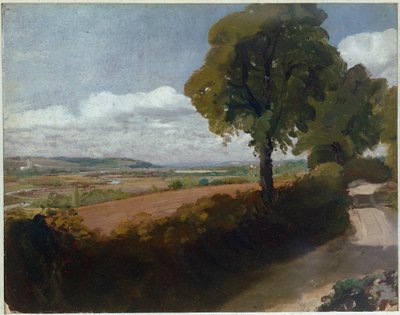 Utsikt over Dedham fra veien som fører fra East Bergholt Church til Flatford (olje på lerret av John Constable