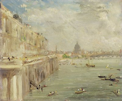 Utsikt over Somerset House Terrace og St. Paul's, fra nordenden av Waterloo Bridge av John Constable
