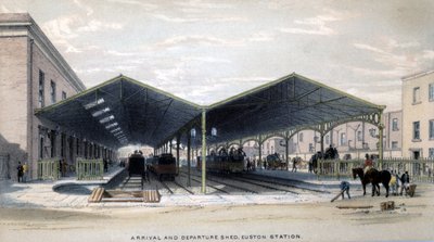 Ankomst- og avgangsskur, London, 1839 av John Cooke Bourne
