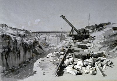 Blisworth Cutting, Northamptonshire, ovenfra, 2. juli 1837 (penn og blekk og vask på papir) av John Cooke Bourne