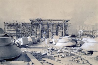 Bygging av Euston Arch, oktober 1837 (penn og blekk og vask på papir) av John Cooke Bourne