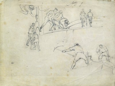 Bygging av London og Birmingham Railway, ca. 1835 (blyant på papir; sammensatt skisse) av John Cooke Bourne