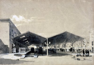 Euston Station interiør, mai 1837 (penn og blekk og vask på papir) av John Cooke Bourne