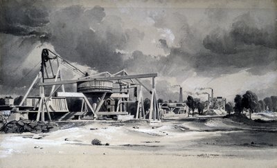 Hodeplagg og pumper ved Kilsby Tunnel, Northamptonshire, 16. juli 1837 (penn og blekk og vask på papir) av John Cooke Bourne
