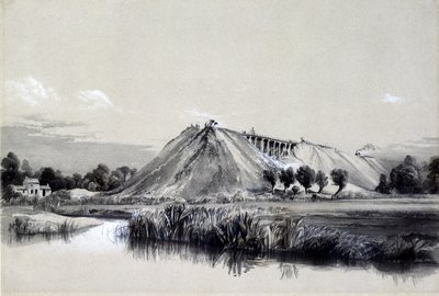 Making the Embankment at Wolverton, 29. juni 1837 (penn og blekk og vask på papir) av John Cooke Bourne