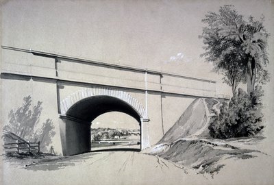 Oblique Bridge, Boxmoor, Hertfordshire, 12. juni 1837 (penn og blekk og vask på papir) av John Cooke Bourne