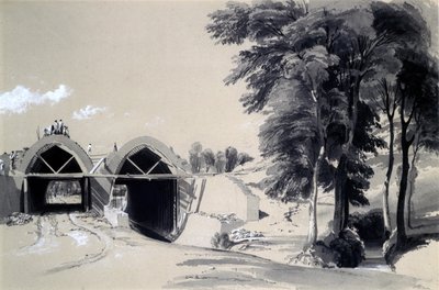 Occupation Bridge, Bugbrooke, Northamptonshire, 9. juli 1837 (penn og blekk og vask på papir) av John Cooke Bourne