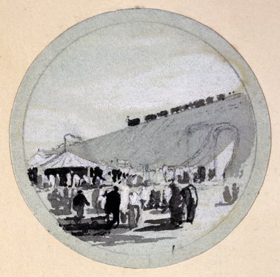 Opening, London & Birmingham Railway, ca. 1838 (penn og blekk og vask på papir) av John Cooke Bourne