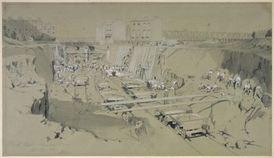 Park Street, Camden Town, 17. september 1836 (penn og blekk og vask på papir) av John Cooke Bourne
