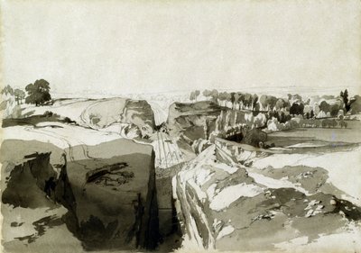 Utsikt fra toppen av tunnelen, Linslade, Buckinghamshire, 12. oktober 1837 (penn og blekk og vask på papir) av John Cooke Bourne
