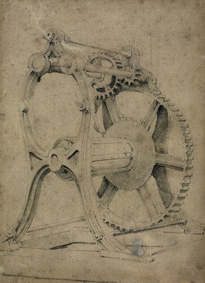 Vinsj eller krabbemekanisme for vikling av kjeder, 1830-tallet (penn og blekk og vask på papir) av John Cooke Bourne