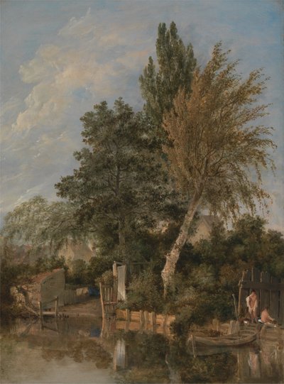 Gutter som bader ved elven Wensum, Norwich av John Crome