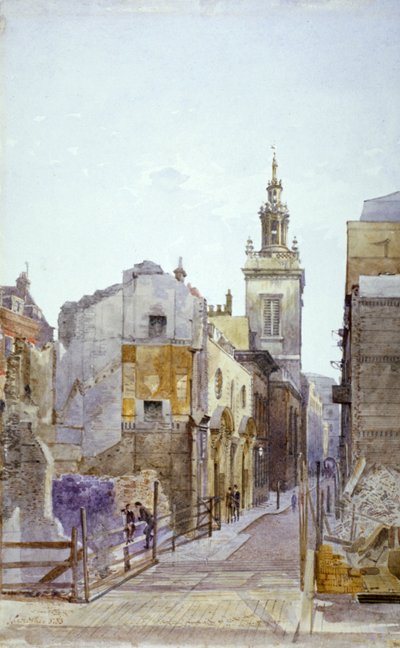 College Hill og Church of St Michael Paternoster Royal, City of London, 1883 av John Crowther