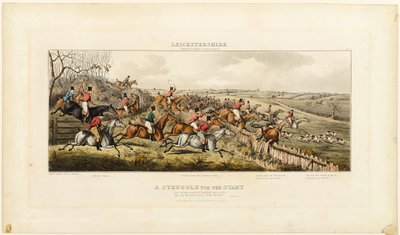 A Struggle for the Start, plate en fra The Leicestershire Hunt av John Dean Paul