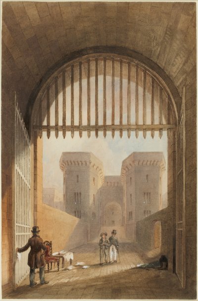 Gateway of the Gaol, Newcastle upon Tyne (bc, blekk og wc på papir) av John Dobson