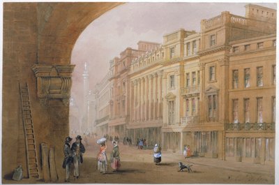 Utsikt over Grey Street, Newcastle upon Tyne (bc, blekk og wc på papir) av John Dobson