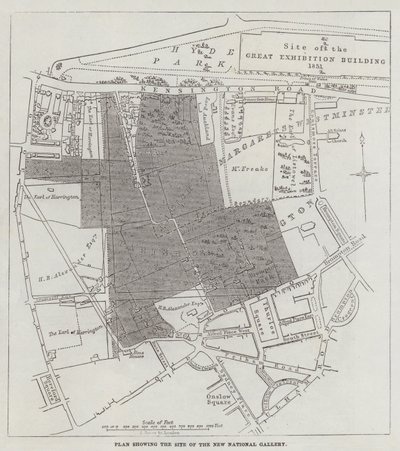 Plan som viser stedet for det nye nasjonalgalleriet av John Dower