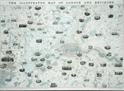 The Illustrated Map of London and Environs, ca. 1845-55 (litho i farger) av John Dower