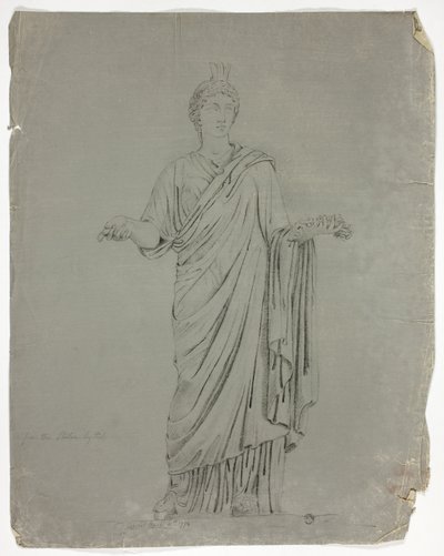 Antik statue av stående gudinne med utstrakte armer av John Downman