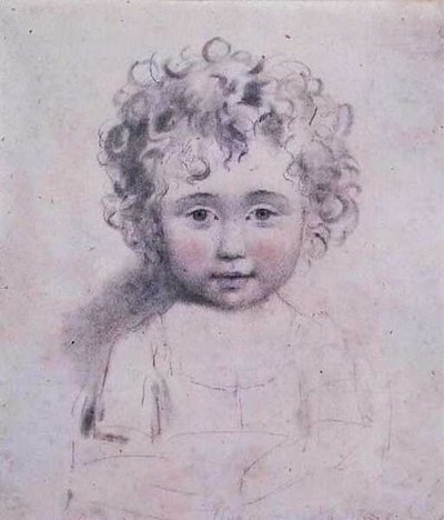 No.1869d Lady Strathmores yngste datter, ca. 1786 (grafitt, svart og rødt kritt på papir) av John Downman