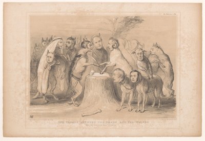 Pakt mellom ulven og skapen Avtalen mellom sauene og ulvene. Etter Les Loups et les Brevis av Granville (tittel på objekt) HB Sketches (serietittel på objekt) av John Doyle