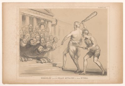 Spotprent møtte Wellington als Hercules Hercules, assistert av Iolas angriper den (indiske) Hydra (tittel på objekt) HB Sketches (serietittel på objekt) av John Doyle