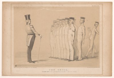 Spotprent møtte premier Peel als militaire instruktør Drillen. Avvis - som du var (støt der i bakre rang.) (tittel på objekt) HB Sketches (serietittel på objekt) av John Doyle