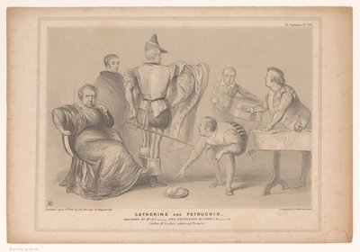 Spotprent møtte premier Robert Peel og Joseph Hume Catherine og Petruchio. Designet av Mr. D