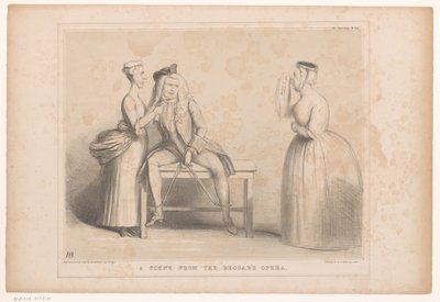Spotprent met scène uit The Beggar's Opera Scene fra Tiggerens Opera (tittel på objekt) HB Sketches (serietittel på objekt) av John Doyle
